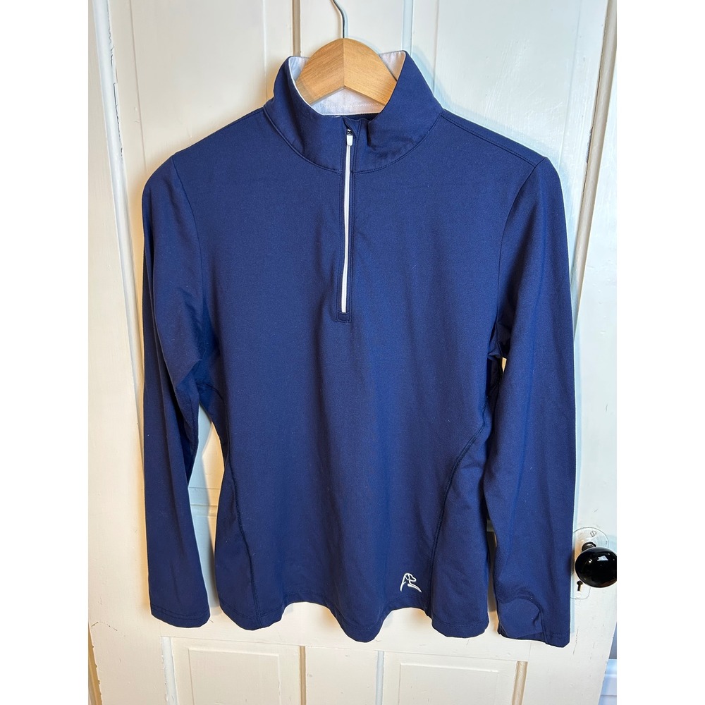 Rhoback Womens Navy Blue Quarter Zip Performance Pullover Mock Neck Size Medium